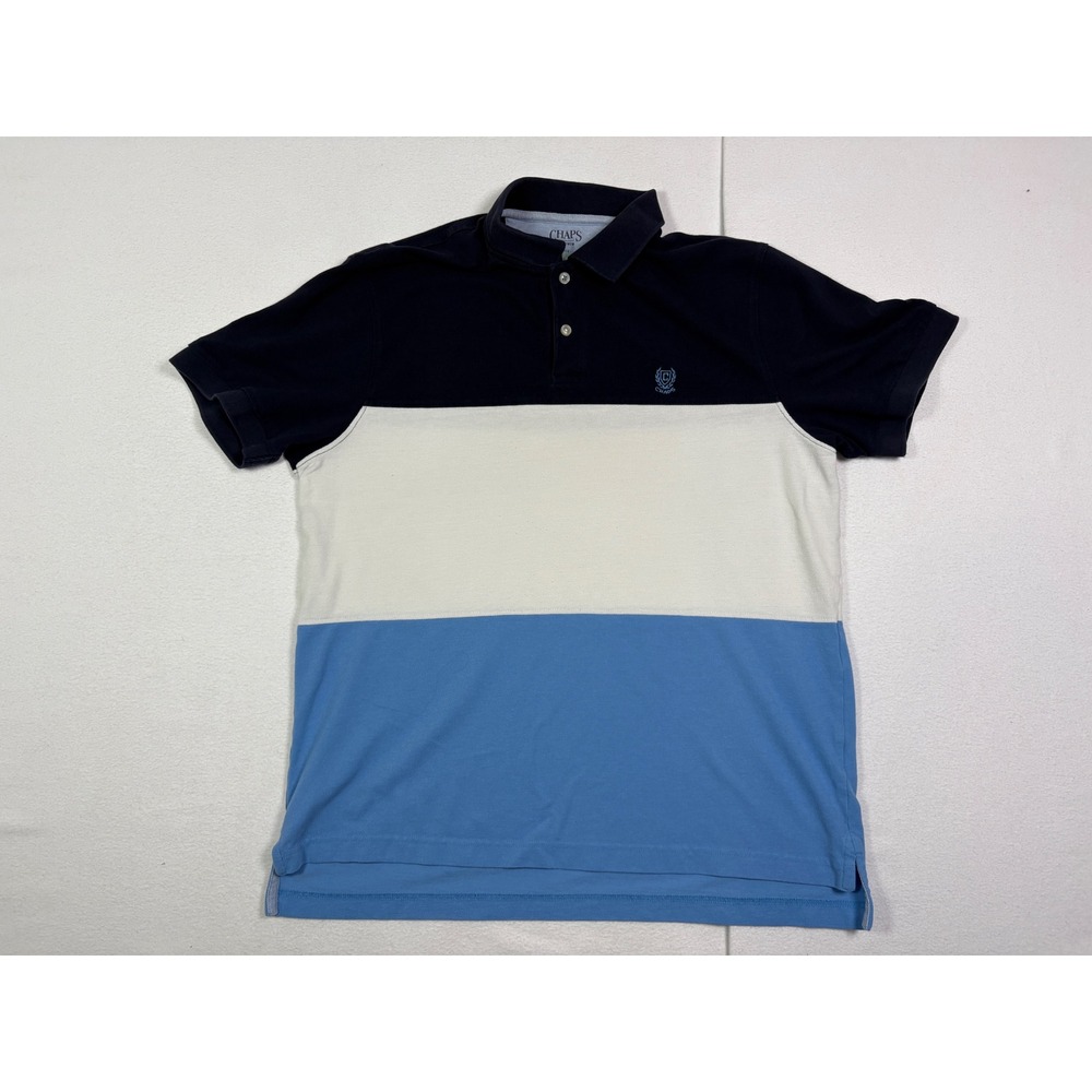 Chaps Mens The World Polo Shirt XL Navy Blue White Light Blue Colorblock Pique
